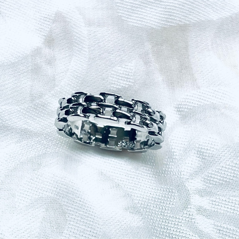 🆕 NWOT ✨ 925 Sterling Silver Vintage Chain Link Ring 💍 Size 7 - Picture 8 of 11